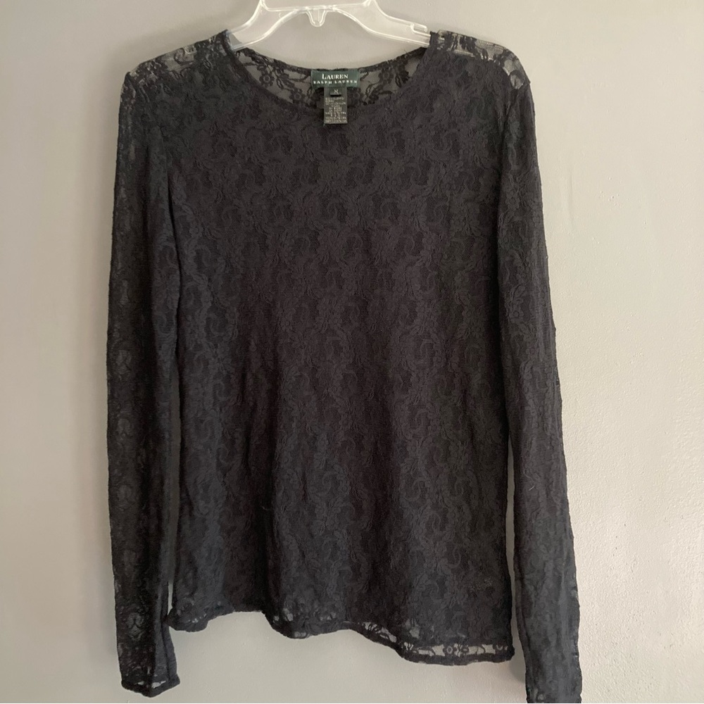 Ralph Lauren Black Lace Long Sleeve  Sheer Long Sleeve Top